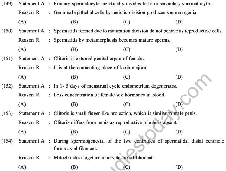 NEET Biology Human Reproduction MCQs Set A, Multiple Choice Questions